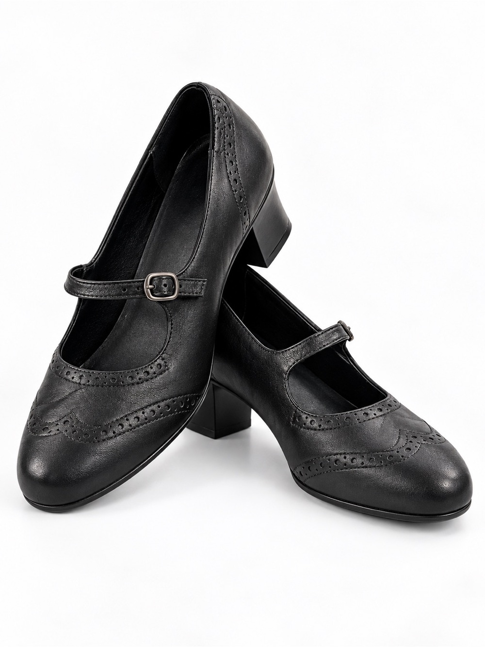 Munro American Black
Leather Mary Jane Heel Wing Tip Pump Work Women Shoes 10W